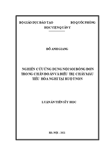 Luận án Nghiên cứu ứng dụng nội soi bóng đơn trong chẩn đoán và điều trị chảy máu tiêu hóa nghi tại ruột non