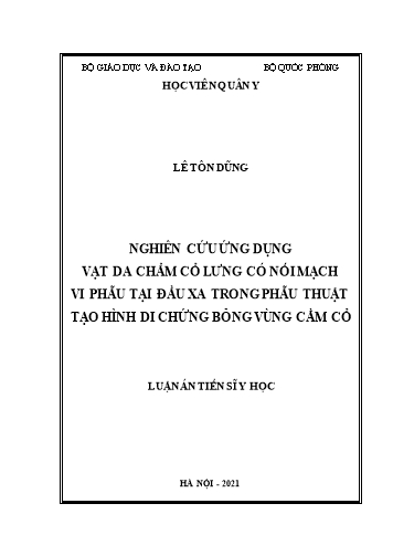 Luận án Nghiên cứu ứng dụng vạt da chẩm cổ lưng có nối mạch vi phẫu tại đầu xa trong phẫu thuật tạo hình di chứng bỏng vùng cằm cổ