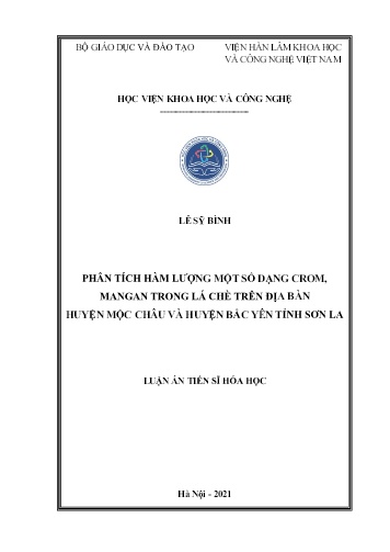 Luận án Phân tích hàm lượng một số dạng crom, mangan trong lá chè trên địa bàn huyện Mộc Châu và huyện bắc yên tỉnh Sơn La