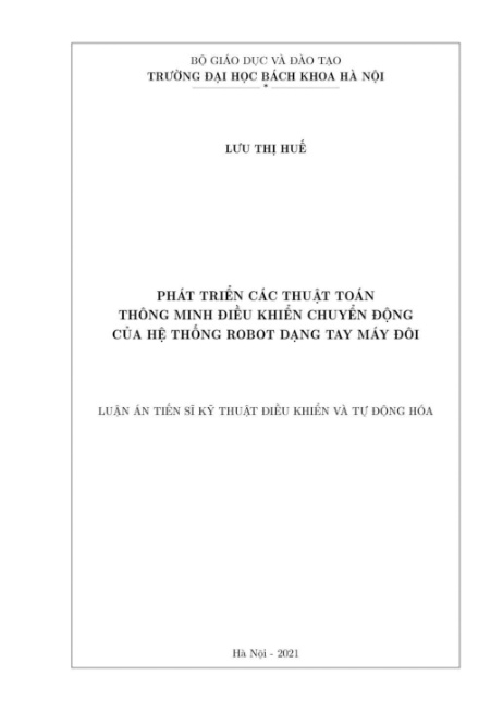 Luận án Phát triển các thuật toán thông minh điều khiển chuyển động của hệ thống Robot dạng tay máy đôi