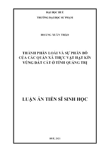 Luận án Thành phần loài và sự phân bố của các quần xã thực vật hạt kín vùng đất cát ở tỉnh Quảng Trị