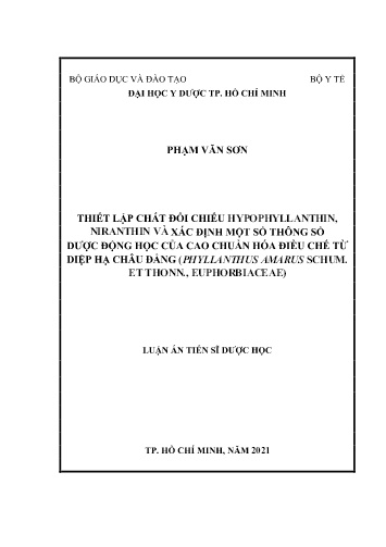Luận án Thiết lập chất đối chiếu Hypophyllanthin, Niranthin và xác định một số thông số dược động học của cao chuẩn hóa điều chế từ diệp hạ châu đắng (Phyllanthus amarus schum. et thonn., euphorbiaceae)