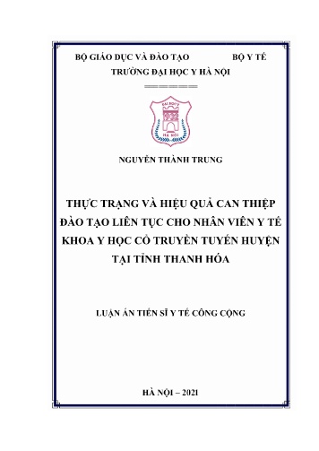 Luận án Thực trạng và hiệu quả can thiệp đào tạo liên tục cho nhân viên y tế khoa y học cổ truyền tuyến huyện tại tỉnh Thanh Hóa