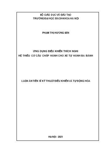 Luận án Ứng dụng điều khiển thích nghi hệ thiếu cơ cấu chấp hành cho xe tự hành ba bánh