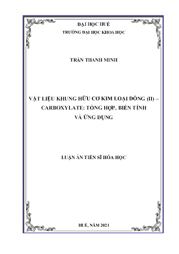 Luận án Vật liệu khung hữu cơ kim loại đồng (II) – carboxylate: Tổng hợp, biến tính và ứng dụng