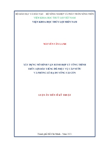 Luận án Xây dựng mô hình vận hành hợp lý công trình thủy lợi dầu tiếng để phục vụ cấp nước và phòng lũ hạ du sông Sài Gòn