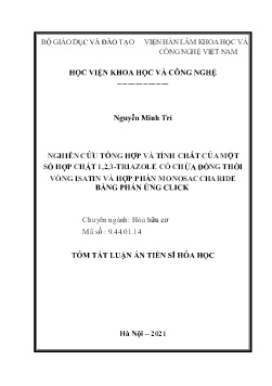 Tóm tắt Luận án Nghiên cứu tổng hợp và tính chất của một số hợp chất 1,2,3-Triazole có chứa đồng thời vòng isatin và hợp phần monosaccharide bằng phản ứng click